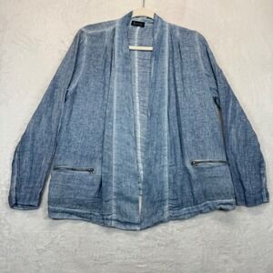 IISISTERS Linen Open Front Cardigan Jacket Pockets Blue Casual Size OS‎ READ